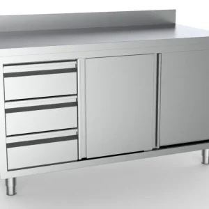 700 Werktafel Schuifdeuren Laden Links Met Rand 1800 | Combisteel Goedkoop