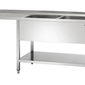 Bartscher RVS Spoeltafel | 2 Spoelbakken Rechts | Bodemschap + Vaatwasser Links | 1800x700x850mm Beperkte Voorraad