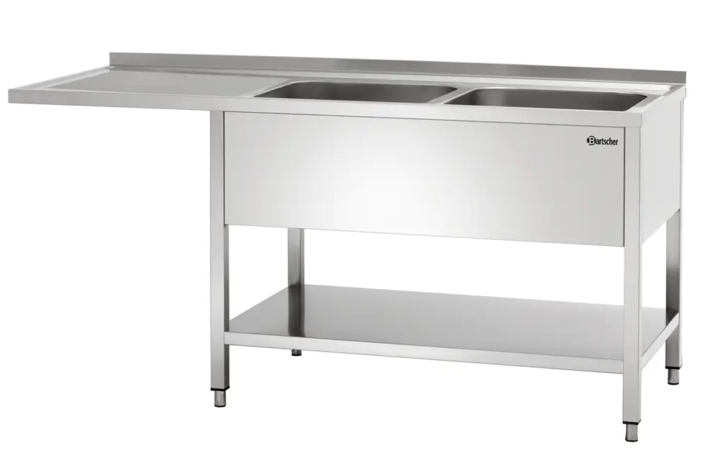 Bartscher RVS Spoeltafel | 2 Spoelbakken Rechts | Bodemschap + Vaatwasser Links | 1800x700x850mm Beperkte Voorraad