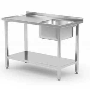Hoge Kwaliteit Hendi Spoeltafel met Legplank | Geboute Constructie | Spoelbak Rechts | RVS | 1000x600x850mm