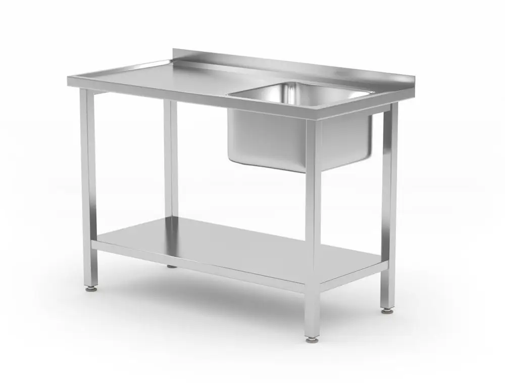 Hoge Kwaliteit Hendi Spoeltafel met Legplank | Geboute Constructie | Spoelbak Rechts | RVS | 1000x600x850mm